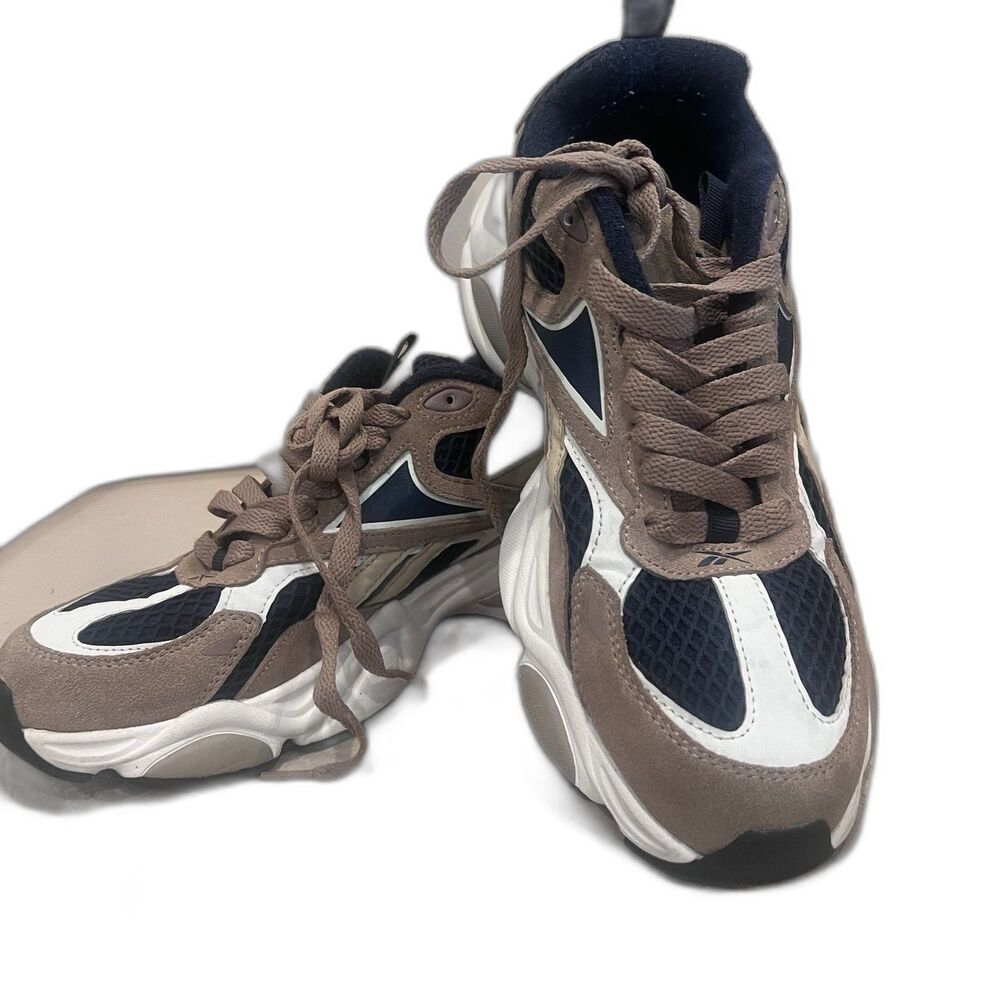 Reebok Charge Run Mens Size 9 Chunky Sneakers Brown Tan Navy Mesh Athletic Shoes